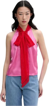 Never Fully Dressed Satijnen blouse met V-hals - Dames - Tops zonder mouwen - Roze - XS - Satijn - Tops