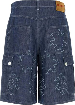 Marni Mens Beaded Denim Bermuda Shorts Blue Cotton Bermudas