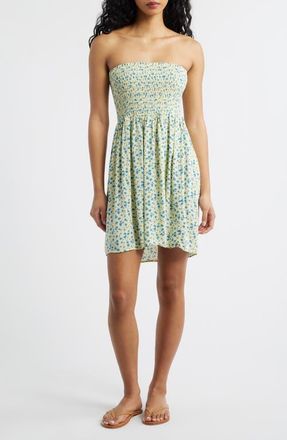 Rip Curl Surf Side Smocked Strapless Minidress in Light Yellow at Nordstrom, Size X-Large