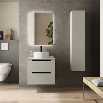 Cygnus Bath Mueble De Ba&ntilde;o Leni 60cm Gris Mate 2 Cajones Lavabo Sobre Encimera 1 Poza Porcelana