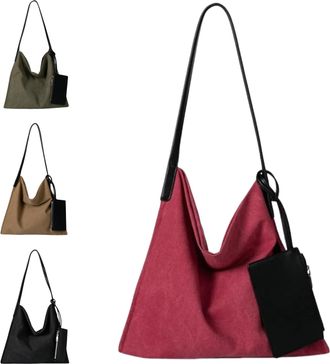 Generic Women Canvas Shoulder Bag, Large Capacity Slouchy Retro Handbags with Mini Purse, Fashion Relaxed Hobo Casual Underarm Bag