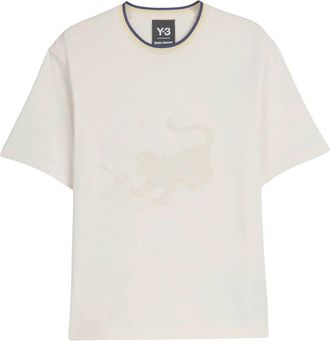 adidas Fitness, Heren, Beige, S, Y-3 Wales Bonner Grafisch T-shirt met gestreepte kraag