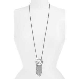 Cristabelle Circle Fringe Pendant Necklace in Clear/Hematite at Nordstrom