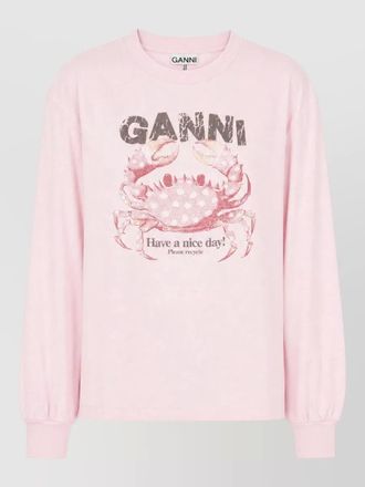 Ganni crew neck graphic print long sleeve top