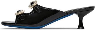 Loriblu Zwarte lak sandaal met kristallen - Dames - Muiltjes - Zwart - 35 EU - Schoenen