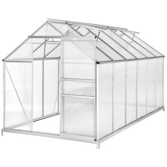 TecTake Greenhouse With Foundation - Anodised Aluminium, 185 X 375 X 195Cm in Clear | Size: Large