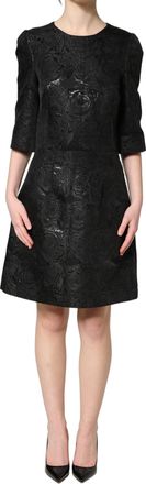 Dolce & Gabbana Womens Black Floral Jacquard Flared A-Line Dress