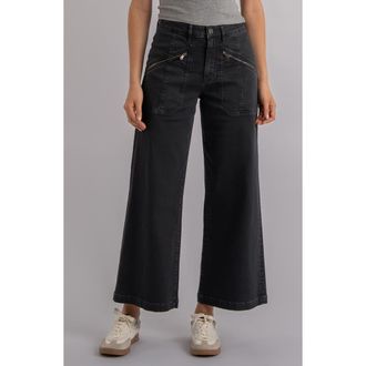 Kut from the Kloth Meg Zip Pocket High Waist Ankle Wide Leg Jeans in Gainful W/Black at Nordstrom, Size 2P