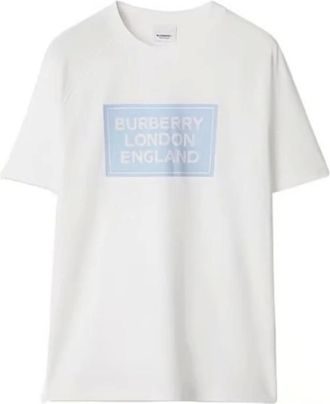 Burberry Tops, Dames, Wit, M, Katoen, Margot Logo Print T-shirt van katoen met korte mouwen