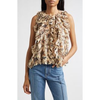 Ulla Johnson Sabra Floral Metallic Sleeveless Silk Blend Top in Cameo at Nordstrom, Size 00
