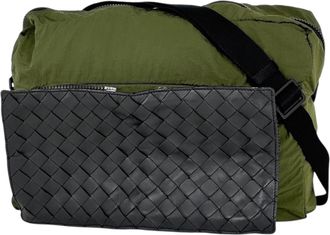 Bottega Veneta Intrecciato Black Green Leather Nylon Eco-Bag Shoulder Bag (Pre-Owned)
