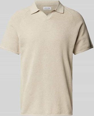 Jack & Jones Jack & Jones Slim Fit Poloshirt mit Strukturmuster Modell HILL KNIT in Beige Melange, Gr&ouml;&szlig;e XL