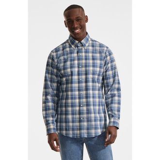 Lands End Traditional Fit No Iron Twill Shirt in Light Indigo Blue/yellow Plaid at Nordstrom, Size Xx-Large