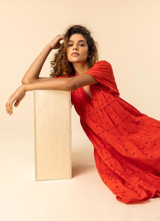 Roman Broderie Tiered Smock Skater Dress