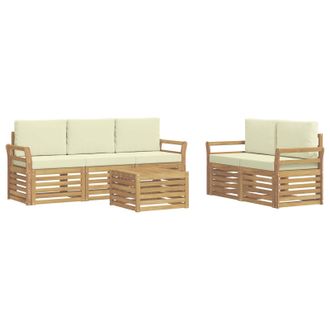 vidaXL Conjunto De Sof&aacute;s De Exterior 6 Uds. Blanco Y Crema Poli&eacute;ster Vidaxl