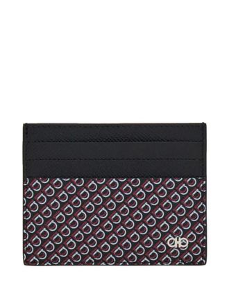 Ferragamo Micro Hook-Print Hammered Leather Card Holder Accessories