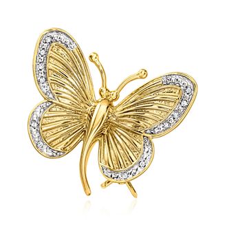 Ross-Simons Diamond Butterfly Pin in 18kt Gold Over Sterling