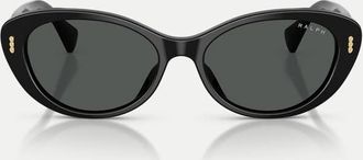 Ralph Lauren Occhiali da sole ovali con lenti grigie in nero lucido