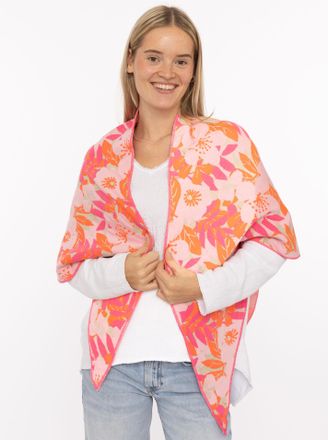 Zwillingsherz Dreieckstuch ZWILLINGSHERZ Blumen & Str&auml;ucher, Damen, beige pink orange, Strick, Materialmix, gemustert, mehrfarbig, Modet&uuml;cher Dreieckstuch, Strick, 