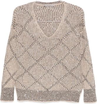 D.exterior Relaxed Fit Beige Knit Sweater With Round Neckline