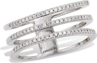 Savvy Cie Jewels 925 STERLING SILVER RHODIUM PLATE TRIPLE ROW DIAMONDS RING