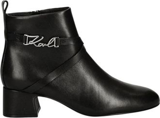 Karl Lagerfeld Bonnie Enkellaarsjes - Dames - Laarzen met Hak - Zwart - 36 EU - Leer - Schoenen