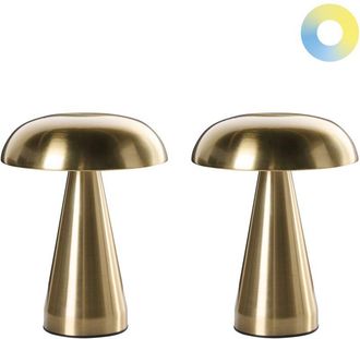 Beliani Set of 2 Wireless Table LED Lamps Gold Metal Indoor Outdoor with USB C Port Rechargeable KULFO