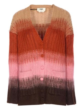 Fendi gradient-effect ribbed cardigan - women - Mohair/Wool/Polyamide - 38 - Brown