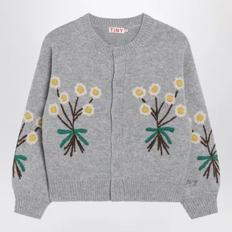 Tiny Cottons Grey round-neck woollen cardigan