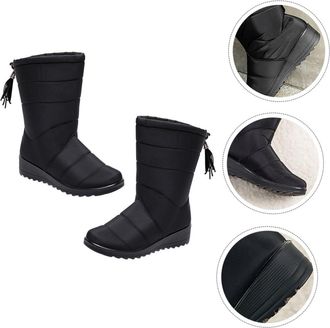 Kesyoo Women Mid-Calf Tassel Snow Boots Waterproof Anti-Slip Thick-Soled Winter Boots for Casual Outdoor Wear, Warm Black Size 39