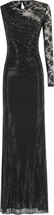 Self Portrait Maxi-jurk met strass- en kanten mouwen - Dames - Avondkleed - Zwart - XS - Polyester - Kleedjes