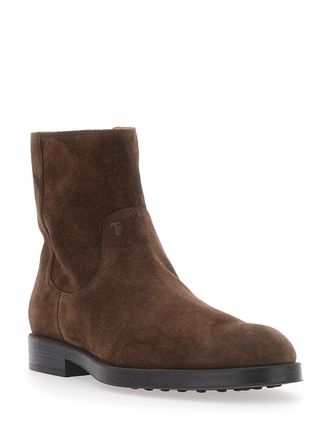 Tod's Mens Ankle Boot Camel Side Zip Rubber Sole Brown Sheep Leather