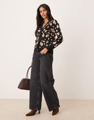 Never Fully Dressed Cardigan oversize in maglia jacquard nero e color oro