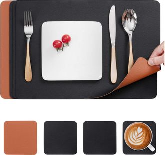 OEM Juego De Manteles Individuales, Manteles Individuales De Cuero Y Posavasos Antideslizantes, Manteles Individuales De Pl&aacute;stico De Doble Cara, Lavables 
