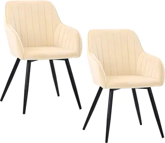 Relaxdays Relaxdays Sillas, Set De 2, De Terciopelo, Con Patas Met&aacute;licas, Reposabrazos, Tapizadas, Beige Para Comedor Y Cocina