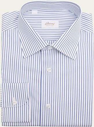 Brioni Mens Poplin Pinstripe Point-Collar Dress Shirt