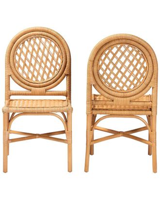 Baxton Studio Set Of 2 Oxford Round Back Rattan Dining Chairs