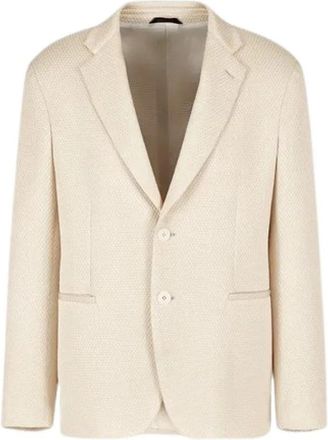 Giorgio Armani Silk-blend Mesh Jersey Jacket - Heren - Business blazers - Beige - S - Leer - Kostuums