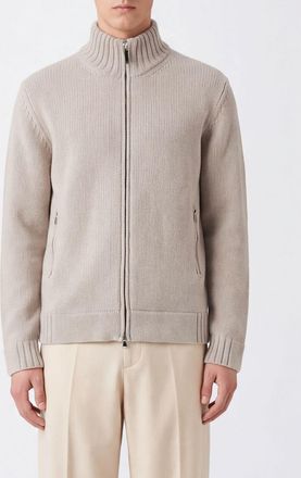 KANGRA Cardigan in pura lana merino con collo alto e chiusura zip