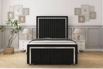 Sloomy Boston Chrome Plush Bed Frame With 50 Upholstered Headboard in Black | Size: Small Double