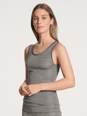 CALIDA Tanktop CALIDA True Confidence, Damen, Gr. XS (36/38), grau (platin mel&eacute;_), Feinripp, Obermaterial: 70% Schurwolle, 30% Seide, k&ouml;rpernah h&uuml;ftbedeckend