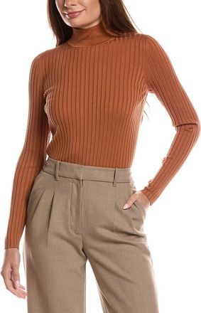 Lafayette 148 New York Ribbed Split Mock Neck Silk-Blend Sweater