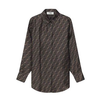 Fendi Shirts, female, Brown, Size: XS FF Silk Shirt