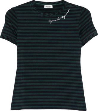 Liu Jo Gestreepte T-shirt met borduursel - Dames - T-shirts - Groen - L - Polyester - Tops