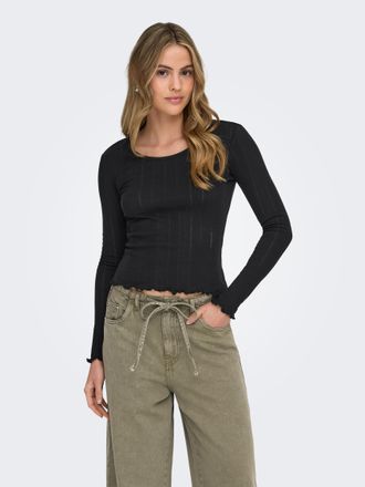 Only Langarmshirt ONLY ONLTENNA O-NECK L/S TOP JRS NOOS, Damen, Gr. XL, schwarz, Jersey, Obermaterial: 50% Baumwolle, 50% Polyester, unifarben, regular fit