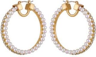 Vince Camuto Pavé Crystal & Faux Pearl Hoop Earrings in Gold Tone at Nordstrom Rack
