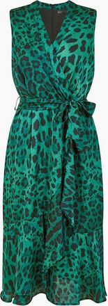 Mela Womens Animal Print V-Neck Midi Wrap Dress - Green - Size: 10