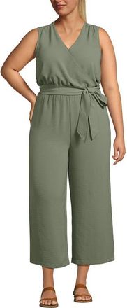 Lands End Sleeveless Creaseless Wrap Jumpsuit with Smocked Waist in Sage at Nordstrom, Size 18W