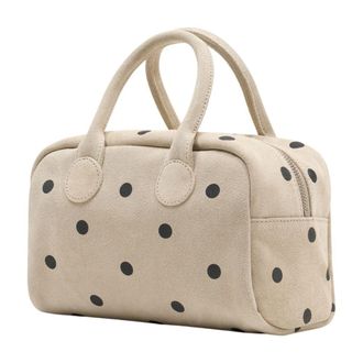 Margesherwood Womens Polka-Dot Cowhide Top Handle Bag Beige