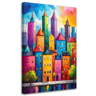 Feeby Cuadro En Lienzo, Edificios Abstractos Y Coloridos De La Ciudad, 70x100